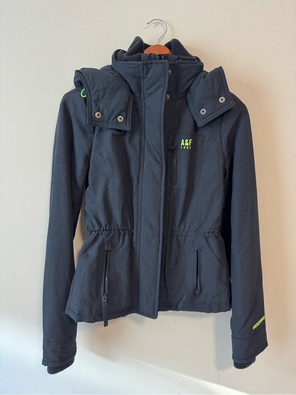 Abercrombie & Fitch Women Navy Hooded Jacket with Lime Accent